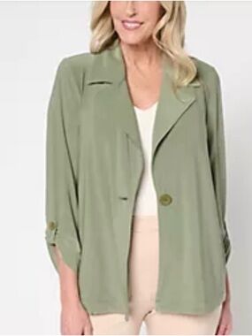 Susan Graver LK Luxe Petite Notch Collar Jacket  Tan Size 1XP NWT